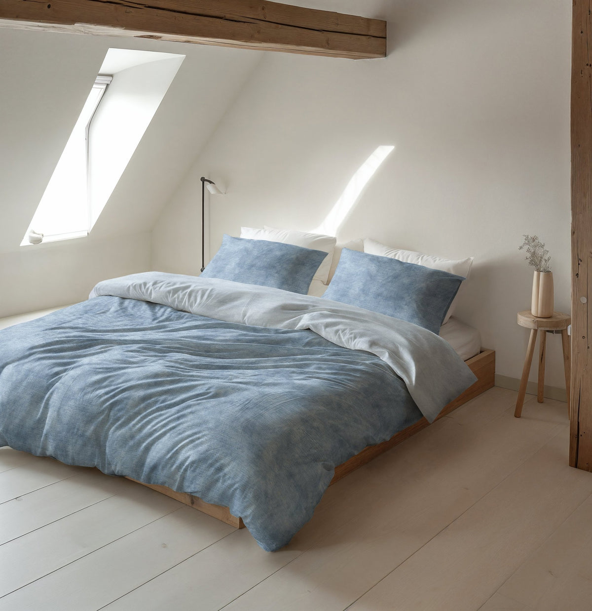 Katoen Flanel Dekbedovertrek Blauw – Washed Cotton – Warm & Zacht met Kussenslopen – Sleeptime - Dromen & Wonen