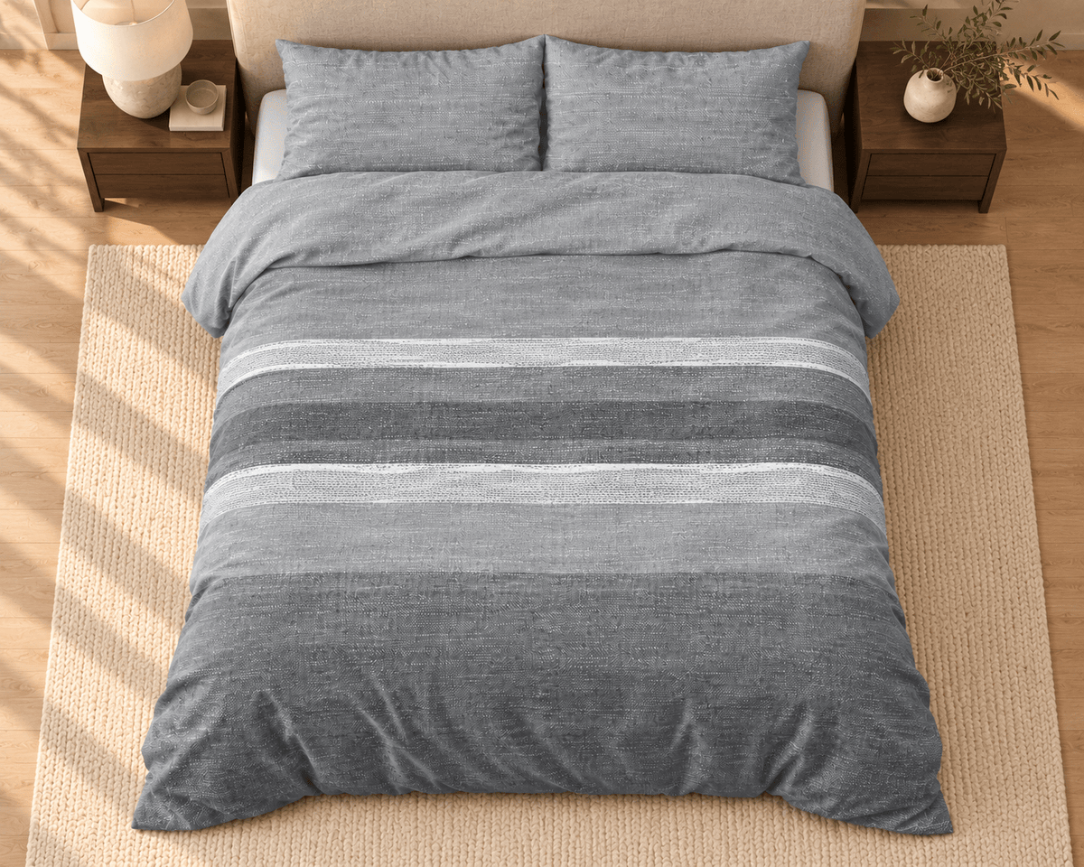 Katoen Flanel Dekbedovertrek Grijs – Stone Stripe – Warm & Zacht met Kussenslopen – Sleeptime - Dromen & Wonen