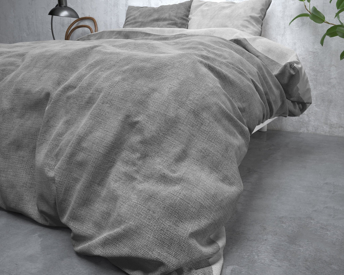 Katoen Flanel Dekbedovertrek Grijs – Washed Cotton – Warm & Zacht met Kussenslopen – Sleeptime - Dromen & Wonen