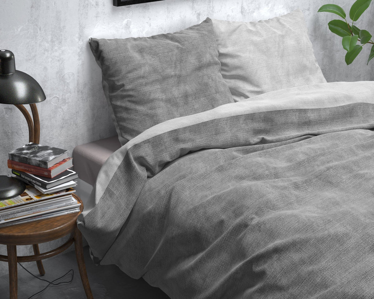 Katoen Flanel Dekbedovertrek Grijs – Washed Cotton – Warm & Zacht met Kussenslopen – Sleeptime - Dromen & Wonen