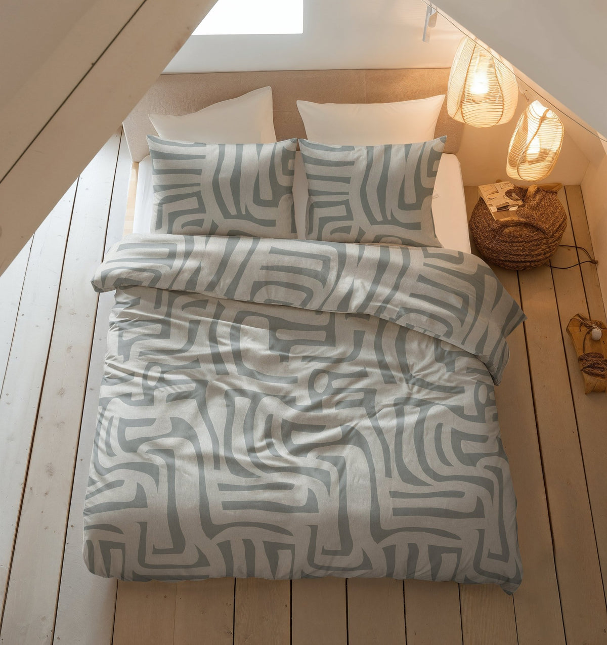 Katoen Flanel Dekbedovertrek Groen/Grijs – Danis – Warm & Zacht met Kussenslopen – Sleeptime - Dromen & Wonen