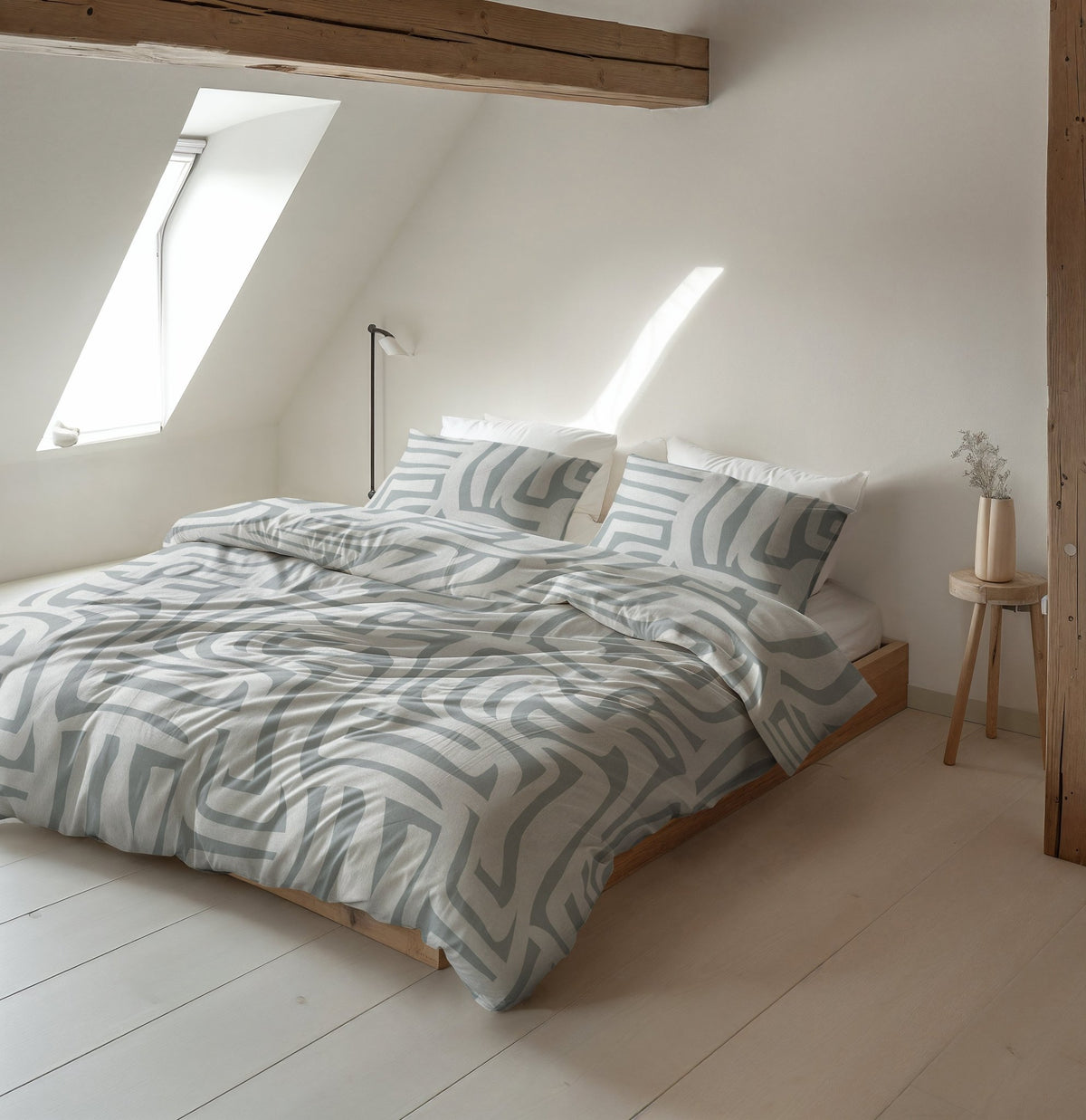 Katoen Flanel Dekbedovertrek Groen/Grijs – Danis – Warm & Zacht met Kussenslopen – Sleeptime - Dromen & Wonen