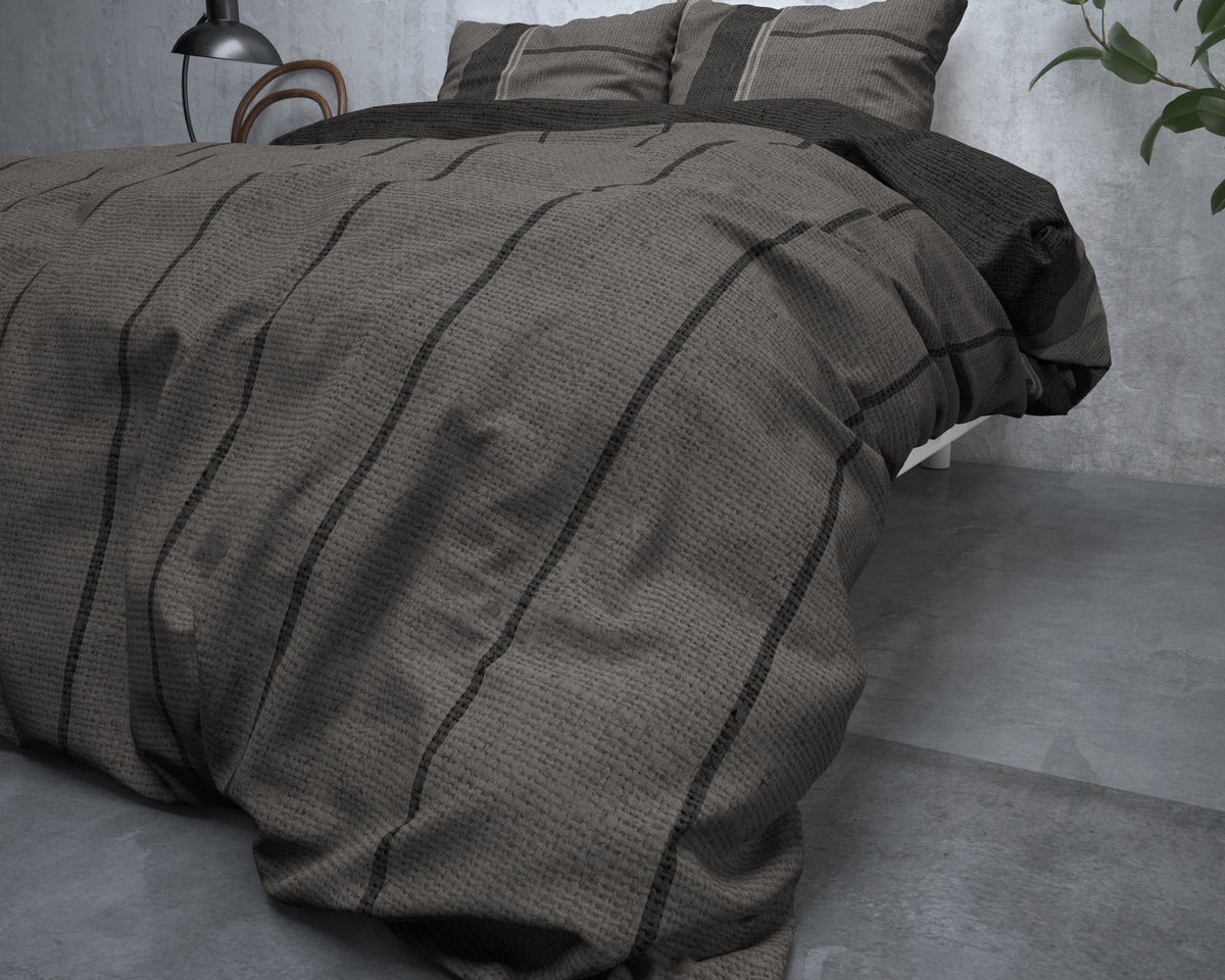 Katoen Flanel Dekbedovertrek Taupe – Kees – Warm & Zacht met Kussenslopen – Sleeptime - Dromen & Wonen