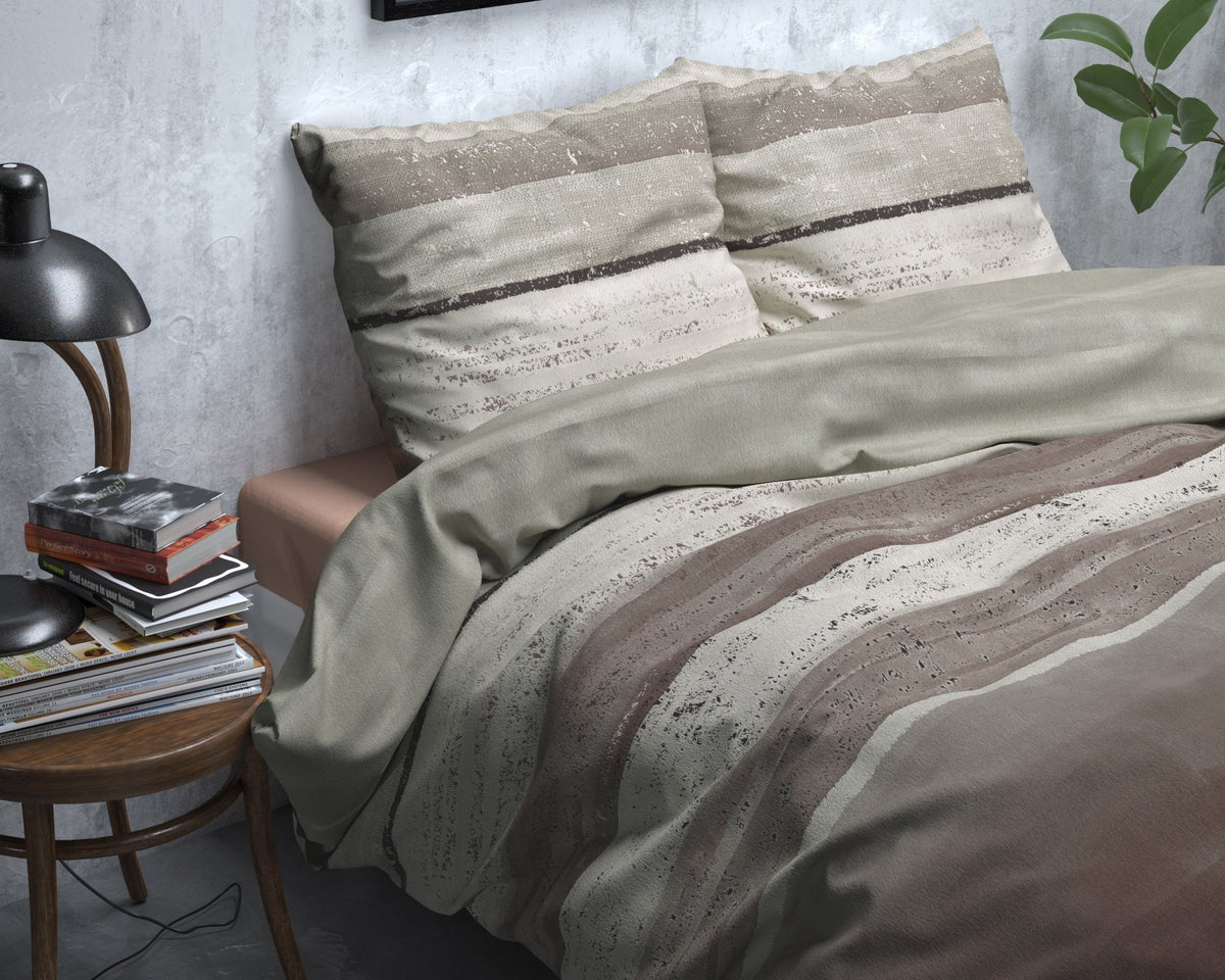 Katoen Flanel Dekbedovertrek Taupe – Marcus – Warm & Zacht met Kussenslopen – Sleeptime - Dromen & Wonen