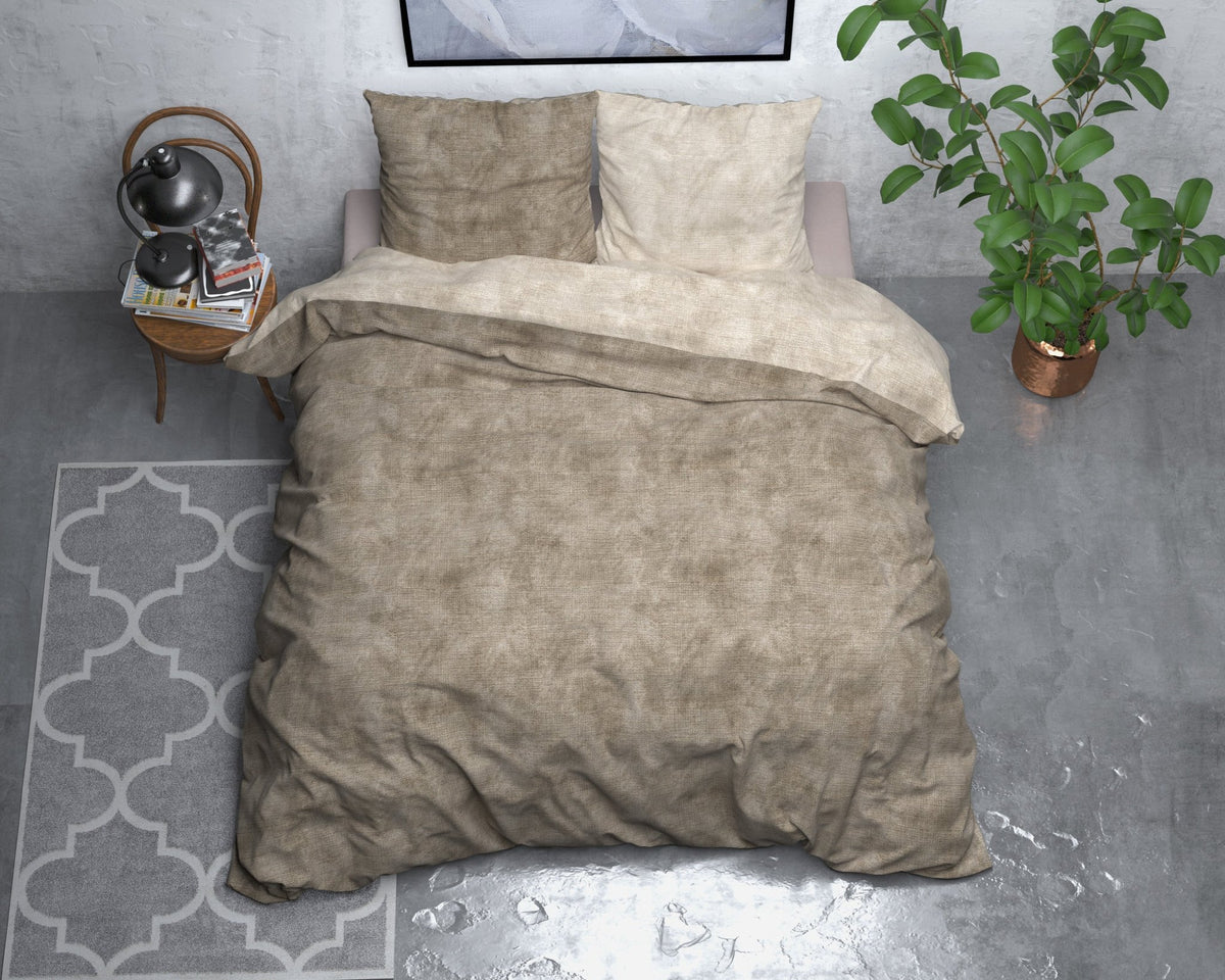 Katoen Flanel Dekbedovertrek Taupe – Washed Cotton – Warm & Zacht met Kussenslopen – Sleeptime - Dromen & Wonen