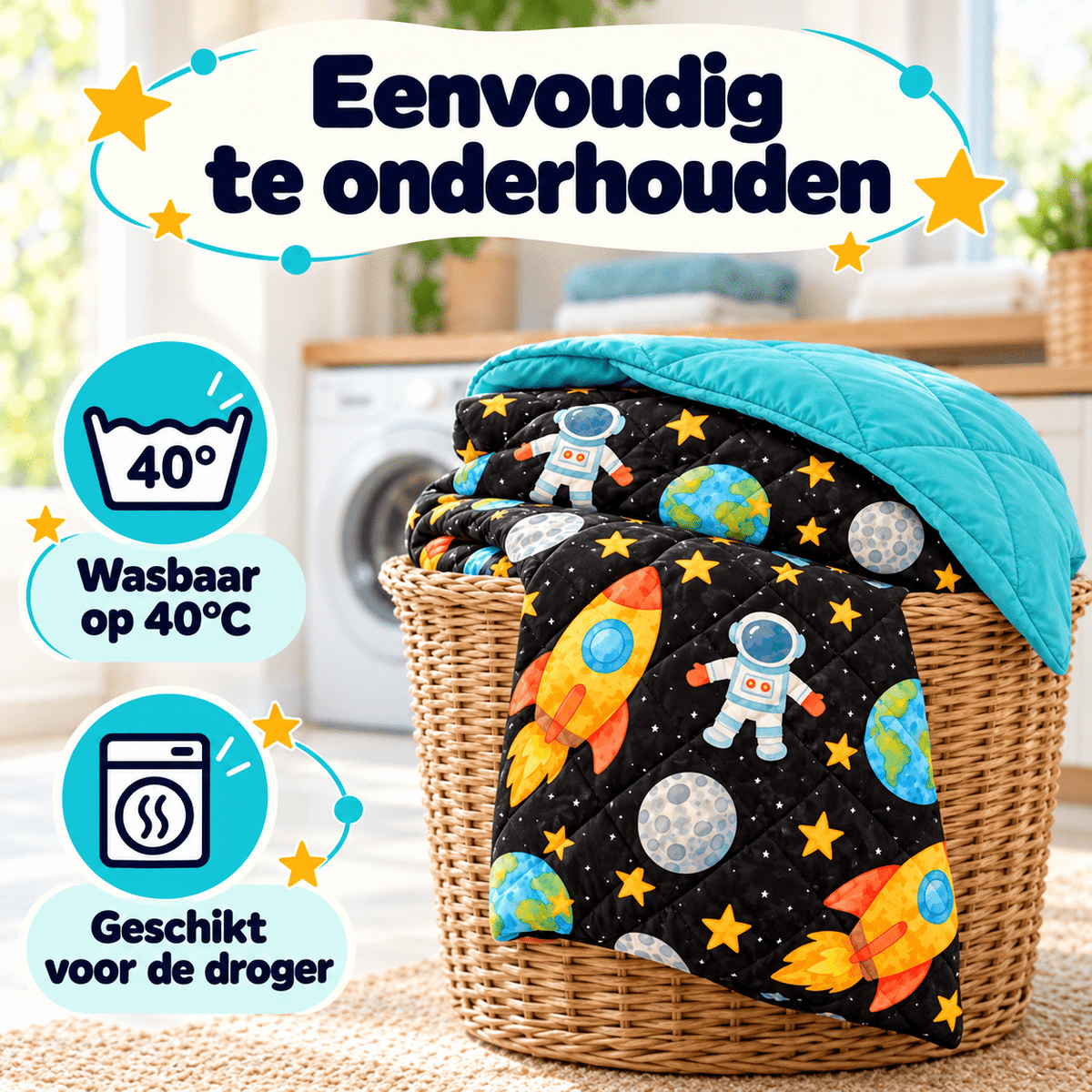 Kinderdekbed en Overtrek in 1 – Astronaut Zwart – 140 x 200 cm met Kussensloop – Sleeptime - Dromen & Wonen