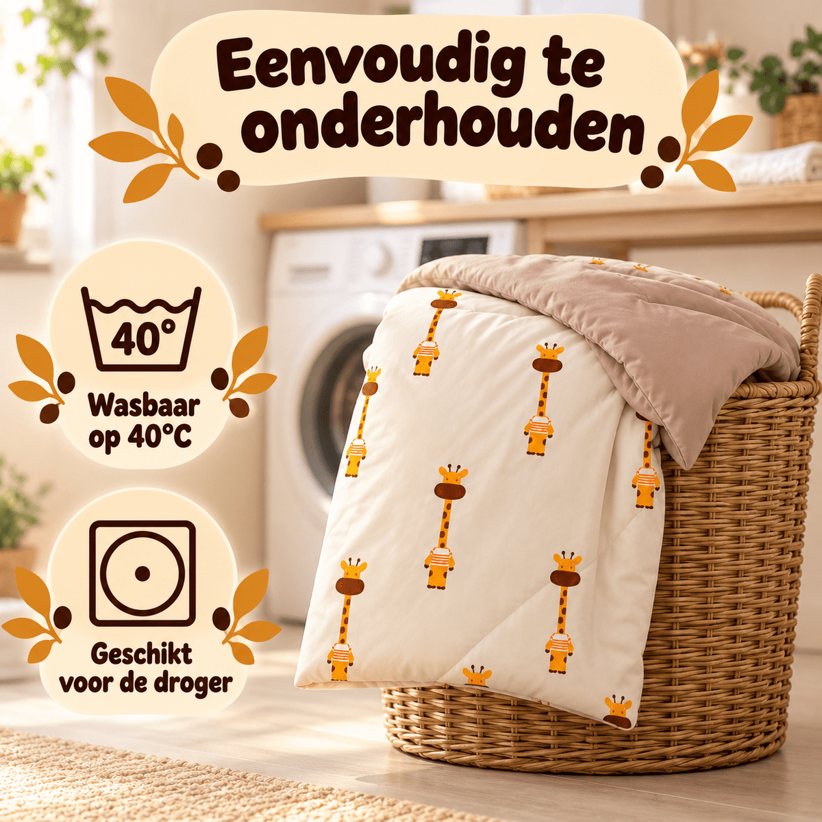 Kinderdekbed en Overtrek in 1 – Giraf Beige – 140 x 200 cm met Kussensloop – Sleeptime - Dromen & Wonen