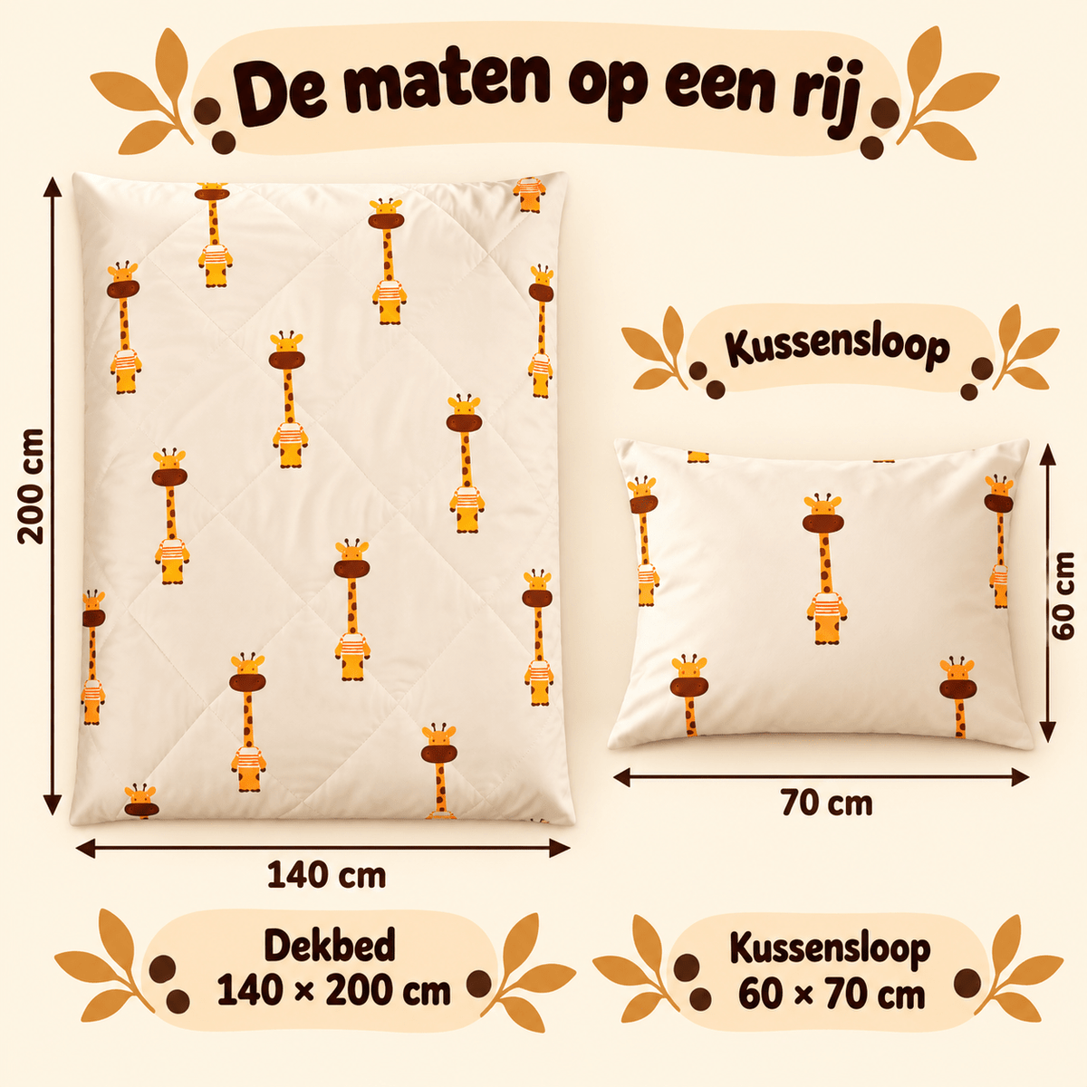 Kinderdekbed en Overtrek in 1 – Giraf Beige – 140 x 200 cm met Kussensloop – Sleeptime - Dromen & Wonen