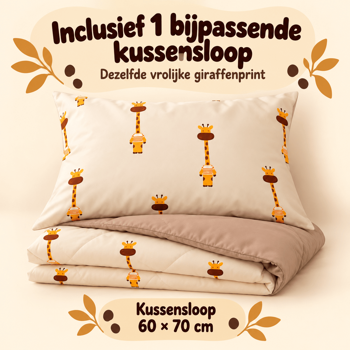 Kinderdekbed en Overtrek in 1 – Giraf Beige – 140 x 200 cm met Kussensloop – Sleeptime - Dromen & Wonen