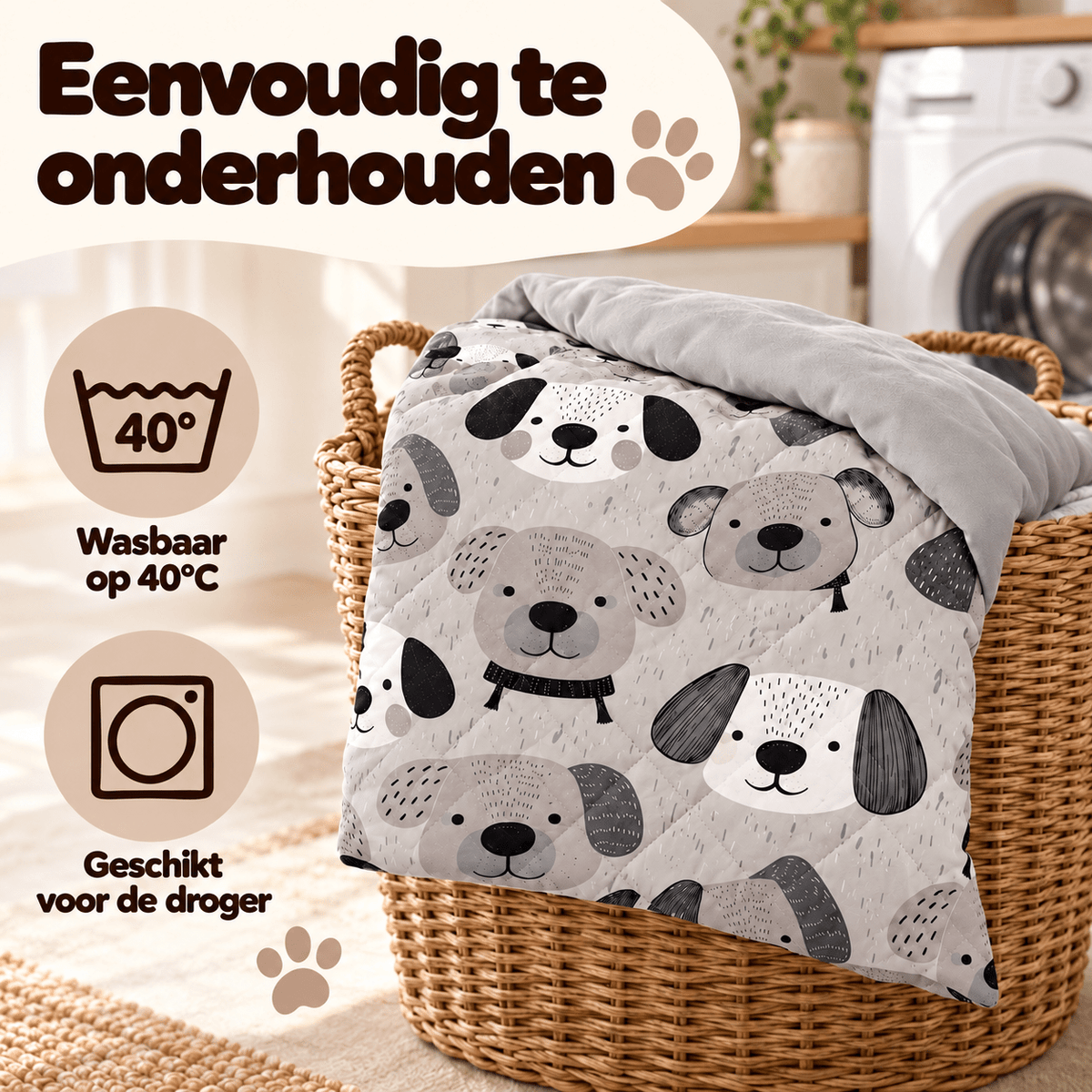 Kinderdekbed en Overtrek in 1 – Hondjes Grijs – 140 x 200 cm met Kussensloop – Sleeptime - Dromen & Wonen