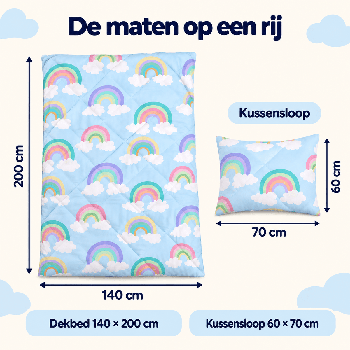 Kinderdekbed en Overtrek in 1 – Regenboog Blauw – 140 x 200 cm met Kussensloop – Sleeptime - Dromen & Wonen