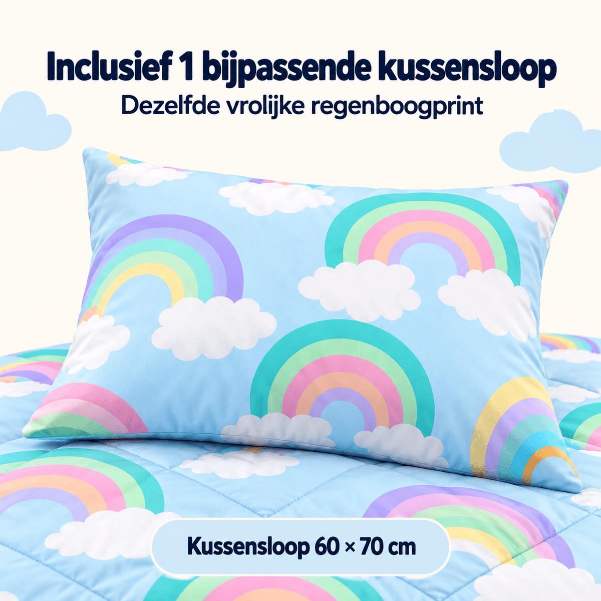 Kinderdekbed en Overtrek in 1 – Regenboog Blauw – 140 x 200 cm met Kussensloop – Sleeptime - Dromen & Wonen