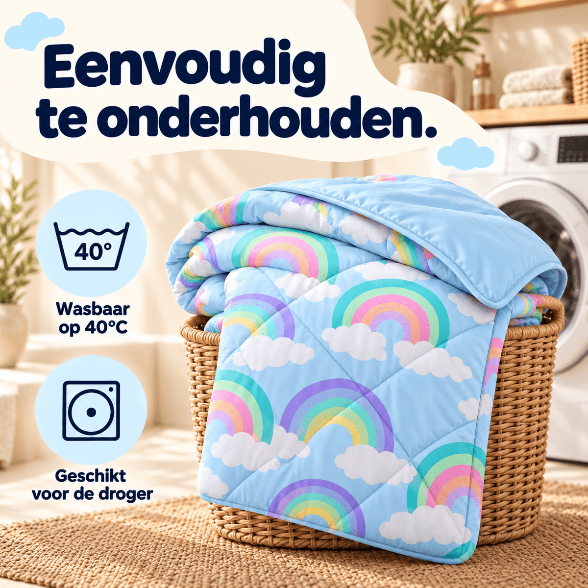 Kinderdekbed en Overtrek in 1 – Regenboog Blauw – 140 x 200 cm met Kussensloop – Sleeptime - Dromen & Wonen