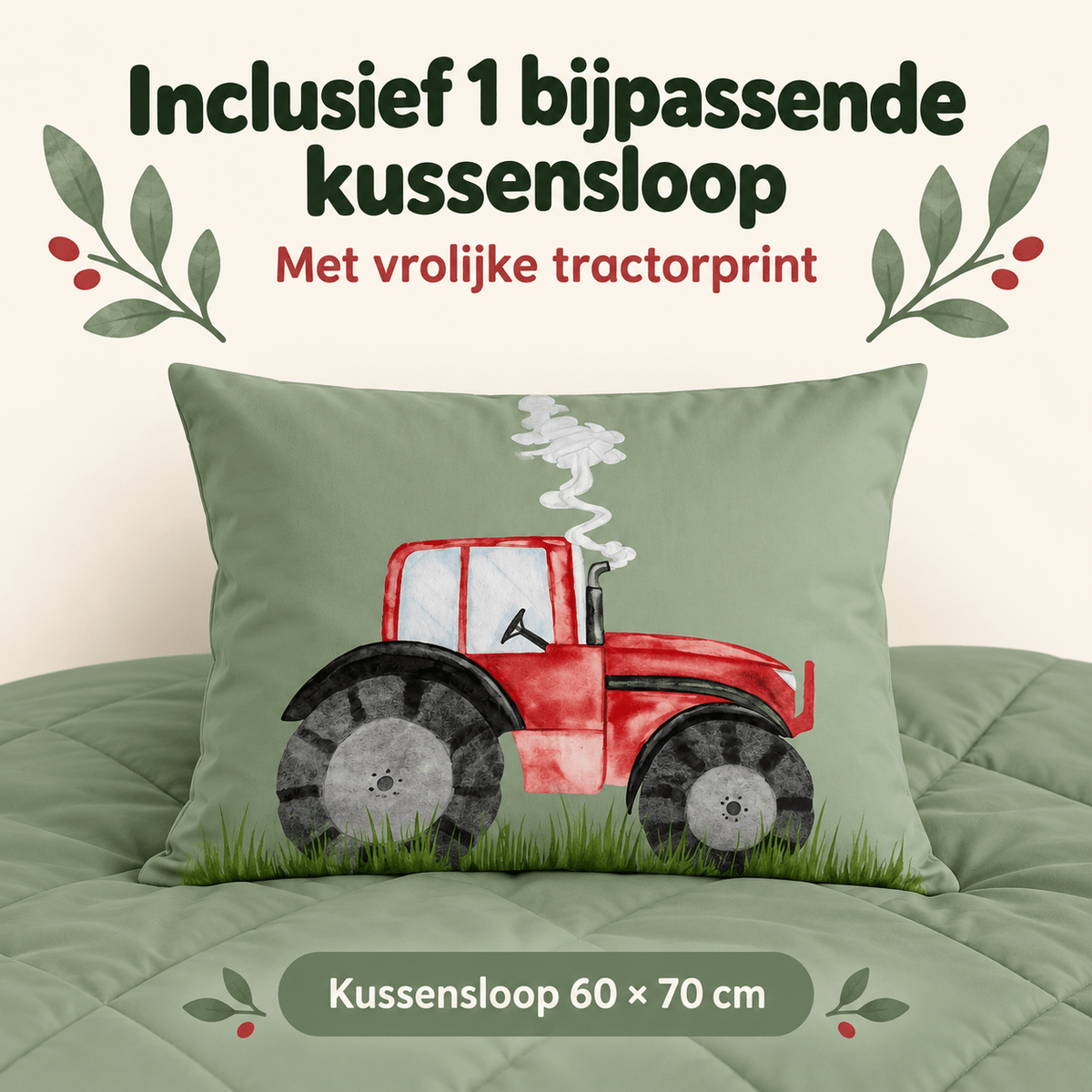 Kinderdekbed en Overtrek in 1 – Traktor Groen – 140 x 200 cm met Kussensloop – Sleeptime - Dromen & Wonen
