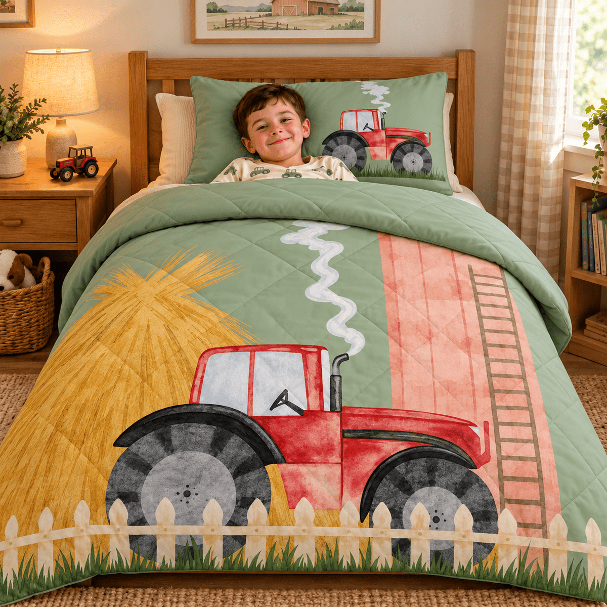 Kinderdekbed en Overtrek in 1 – Traktor Groen – 140 x 200 cm met Kussensloop – Sleeptime - Dromen & Wonen
