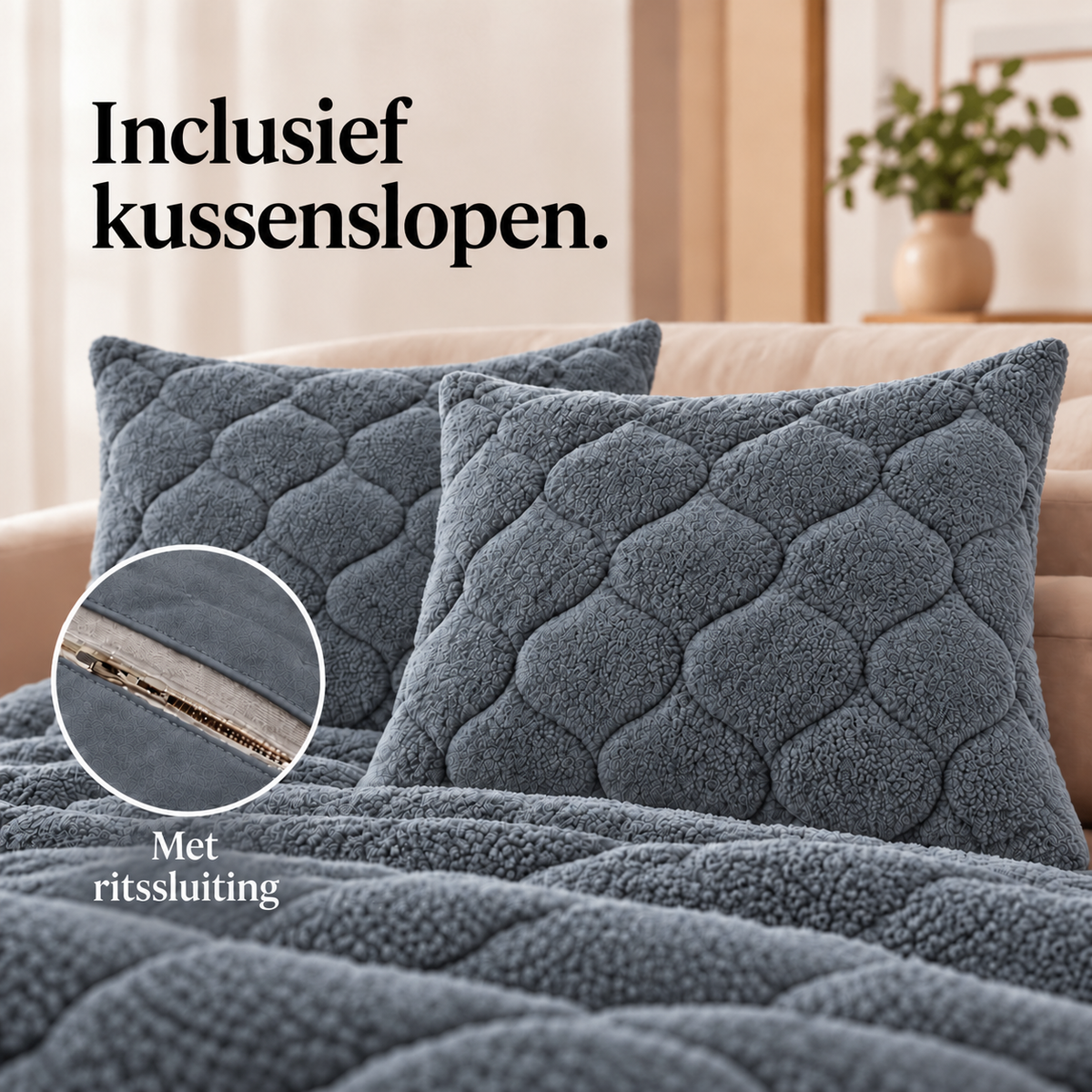 Dekbed en Overtrek in 1 – Zacht Teddy Dekbed – Antraciet – Sleeptime