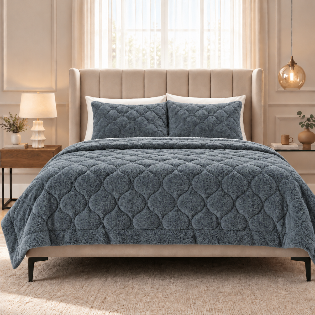 Dekbed en Overtrek in 1 – Zacht Teddy Dekbed – Antraciet – Sleeptime