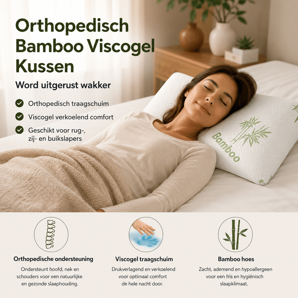 Orthopedisch Bamboe Viscogel Hoofdkussen 70 x 40 - Dromen & Wonen
