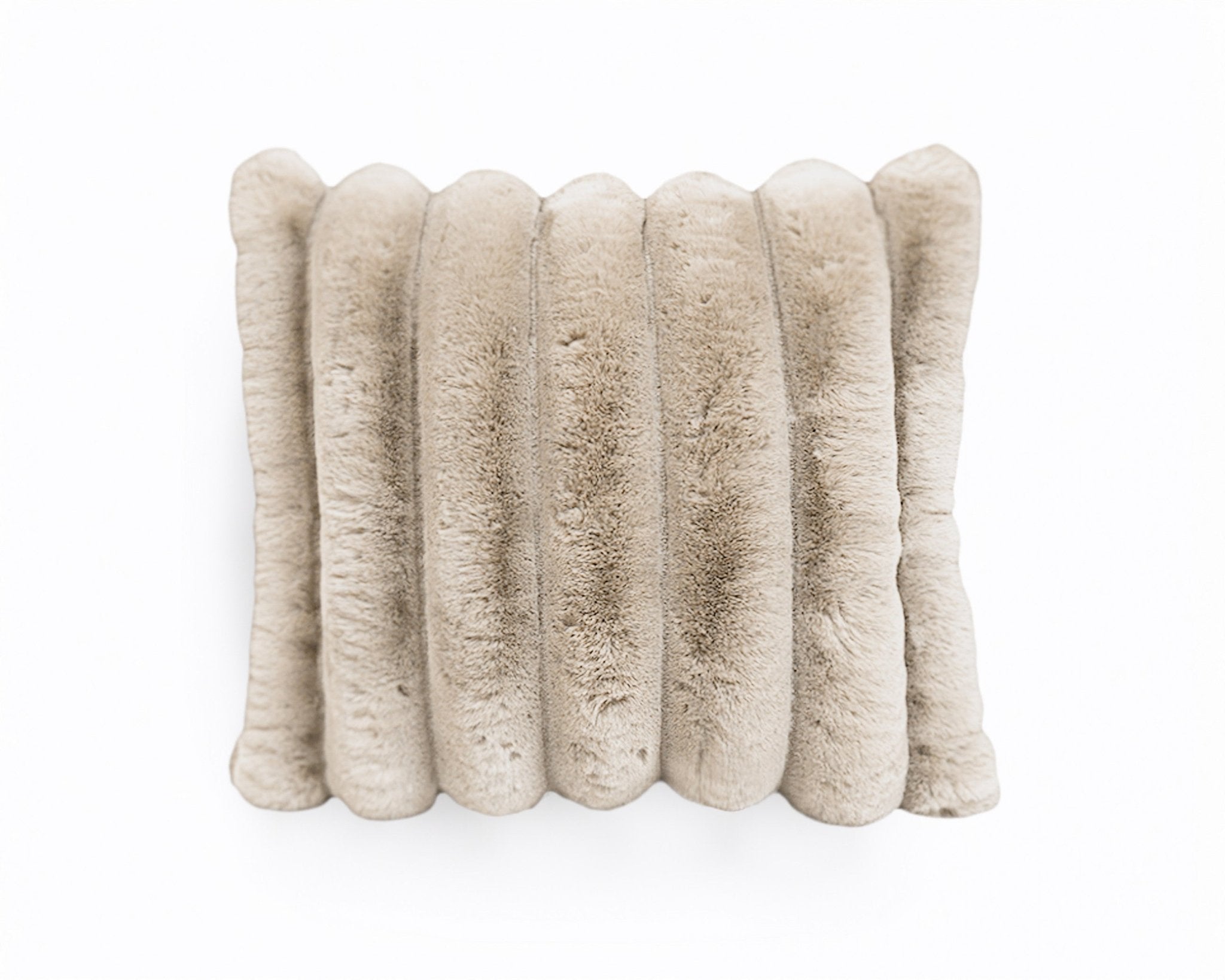 Rib Rabbit Fur Sierkussen Zand 50x50 cm – Zacht Imitatie Konijnenbont met Rits - Dromen & Wonen