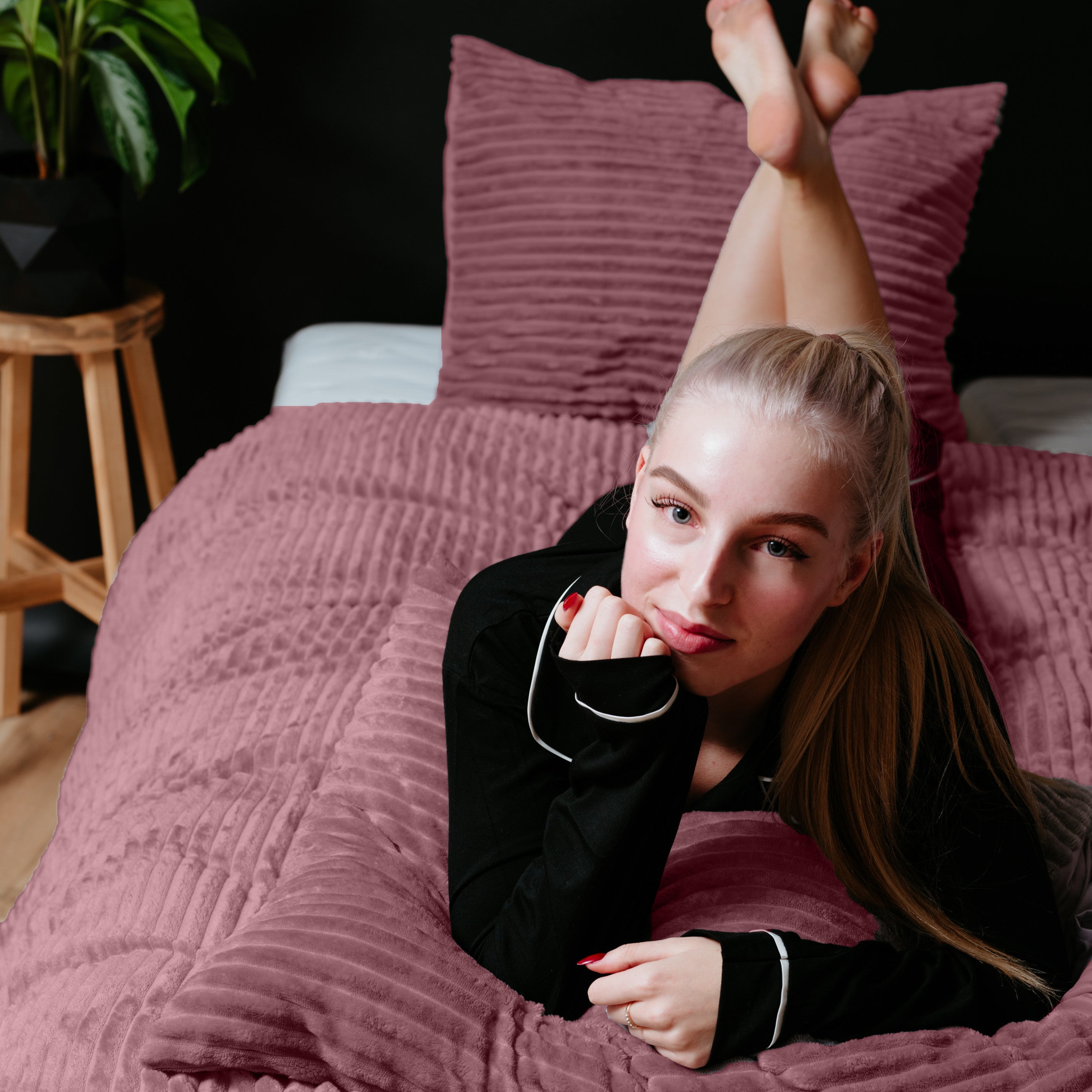 Sleeptime Rib Teddy Oud Roze Dekbedovertrek