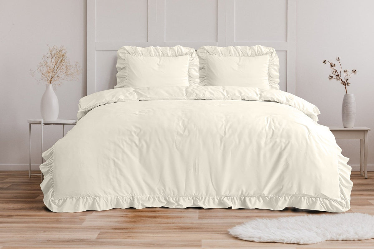 Ruches Dekbedovertrek Creme – Ruffles – Zacht Microvezel met Kussenslopen – Sleeptime - Dromen & Wonen