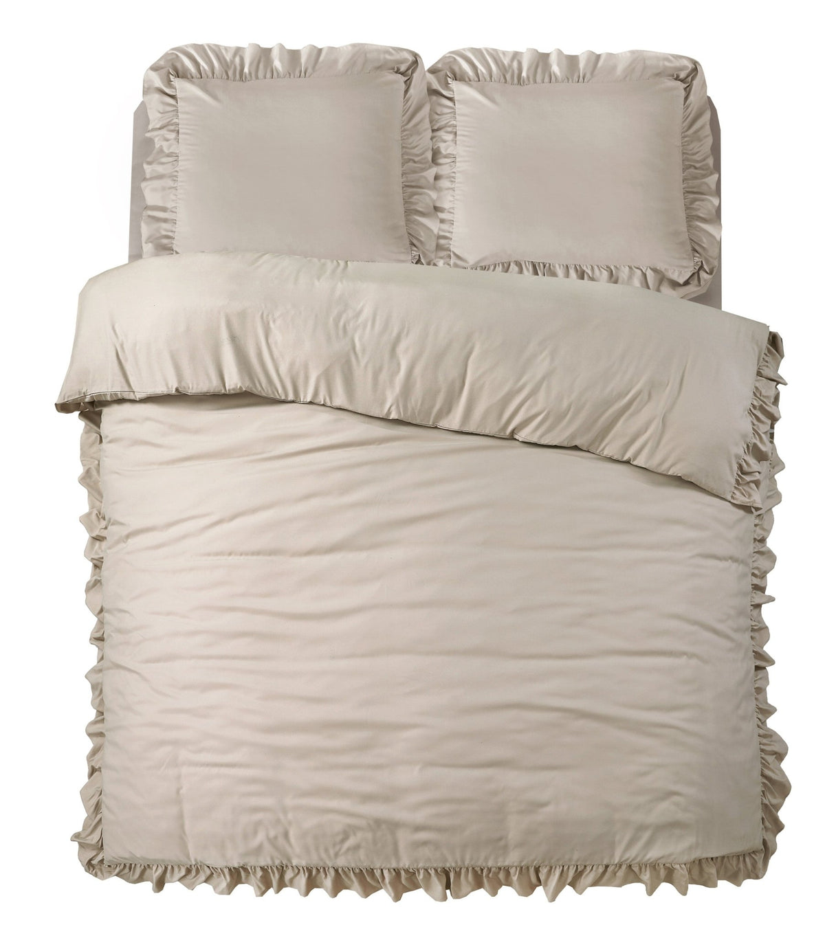 Ruches Dekbedovertrek Taupe – Ruffles – Zacht Microvezel met Kussenslopen – Sleeptime - Dromen & Wonen