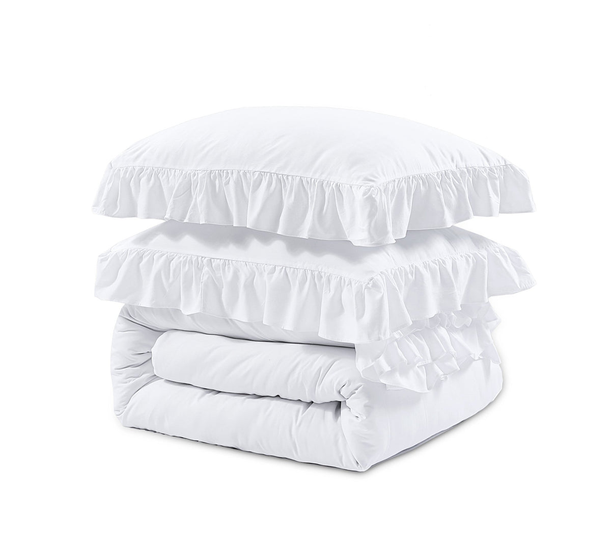 Ruches Dekbedovertrek Wit – Ruffles – Zacht Microvezel met Kussenslopen – Sleeptime - Dromen & Wonen