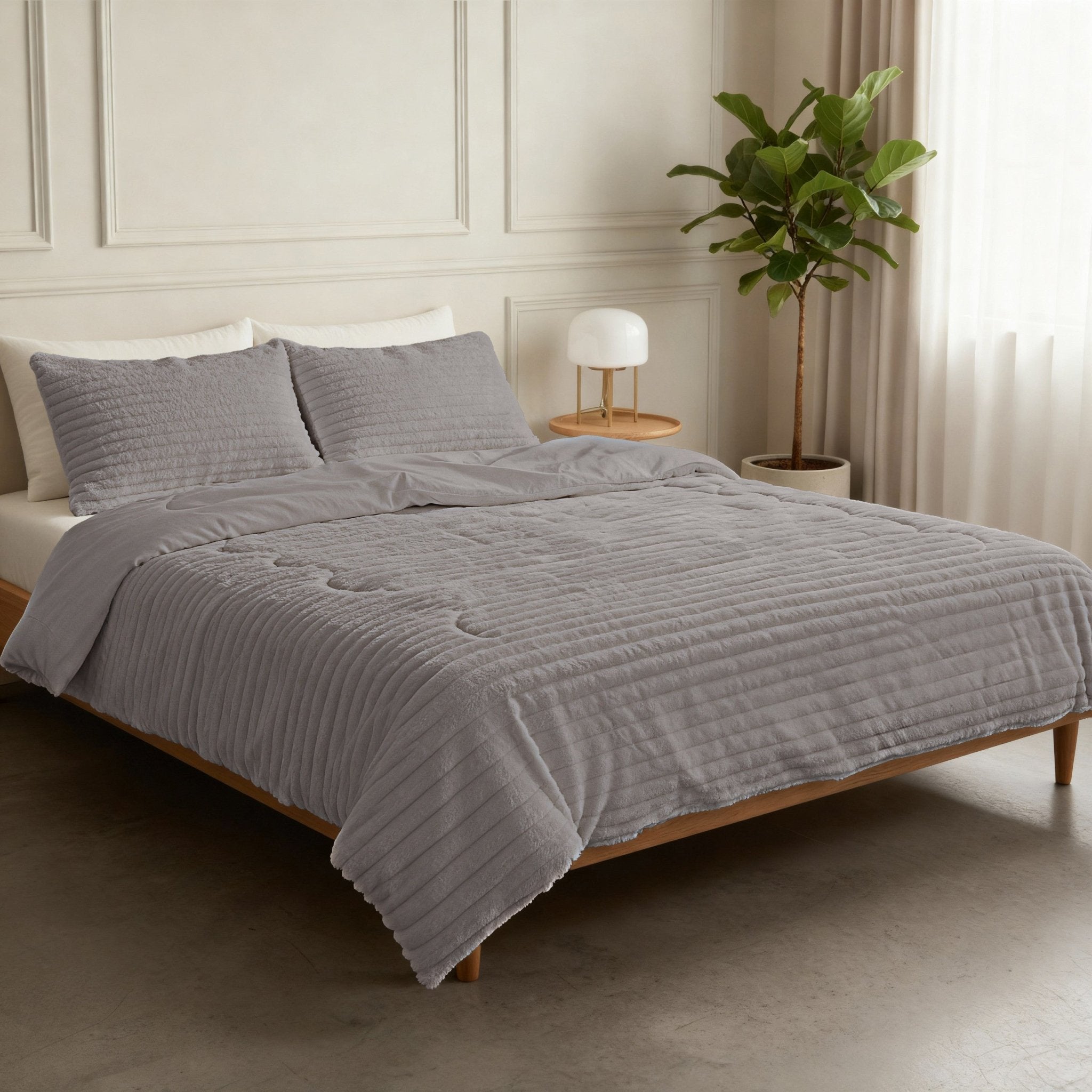 Sleeptime Dekbed en Overtrek in 1 - Flanel Rib - Taupe/Grijs - Dromen & Wonen