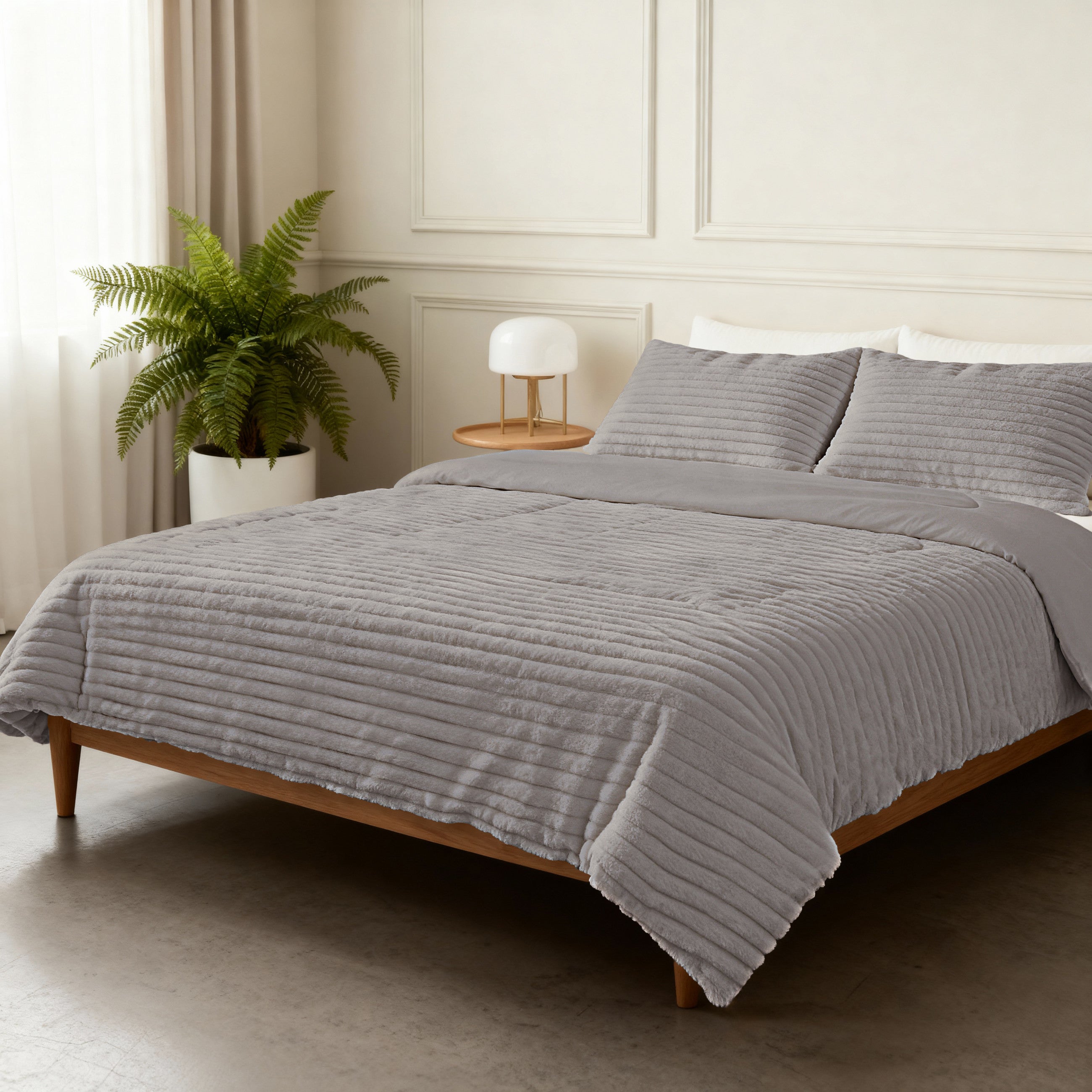 Sleeptime Dekbed en Overtrek in 1 - Flanel Rib - Taupe/Grijs - Dromen & Wonen