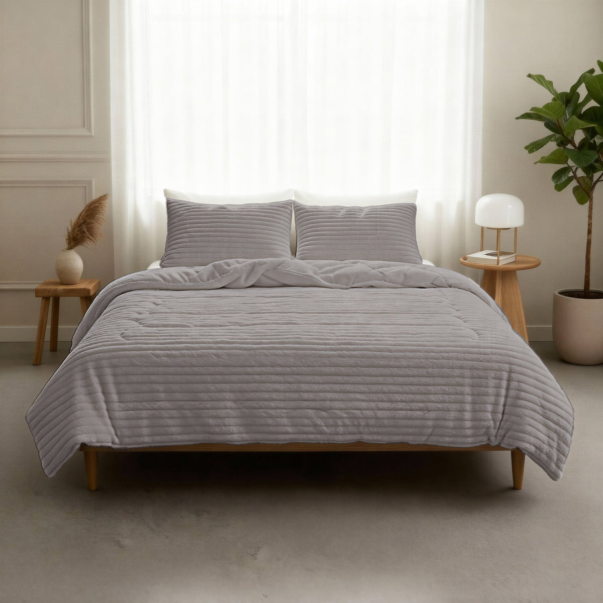 Sleeptime Dekbed en Overtrek in 1 - Flanel Rib - Taupe/Grijs - Dromen & Wonen