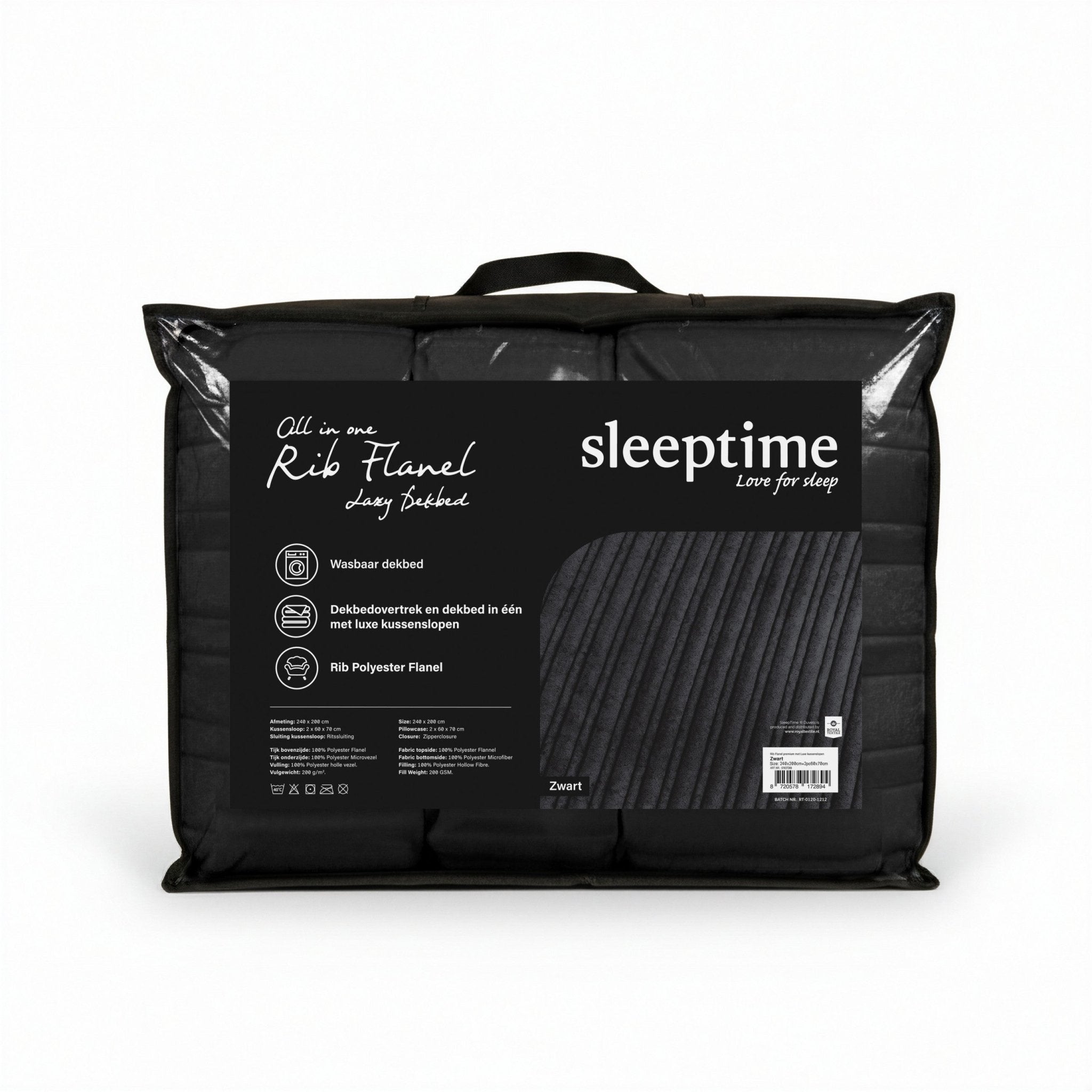 Sleeptime Dekbed en Overtrek in 1 - Flanel Rib - Zwart - Dromen & Wonen