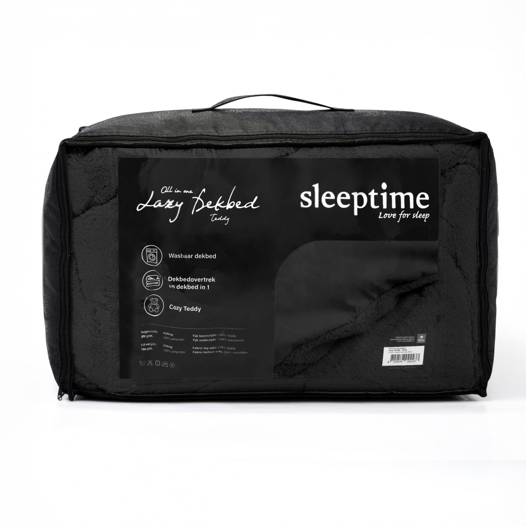 Sleeptime Dekbed en Overtrek in 1 - Teddy - Antraciet - Dromen & Wonen