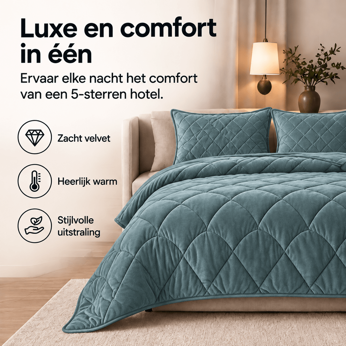 Sleeptime Dekbed en Overtrek in 1 - Velvet - Groen - Dromen & Wonen