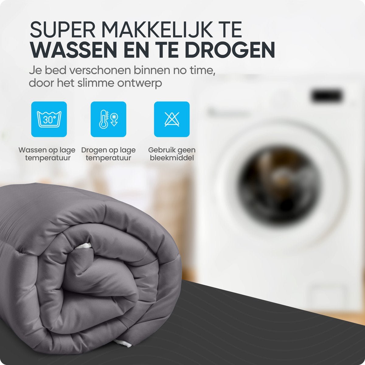 Sleeptime Dekbed en Overtrek in 1 - Zwart/Antraciet - Dromen & Wonen