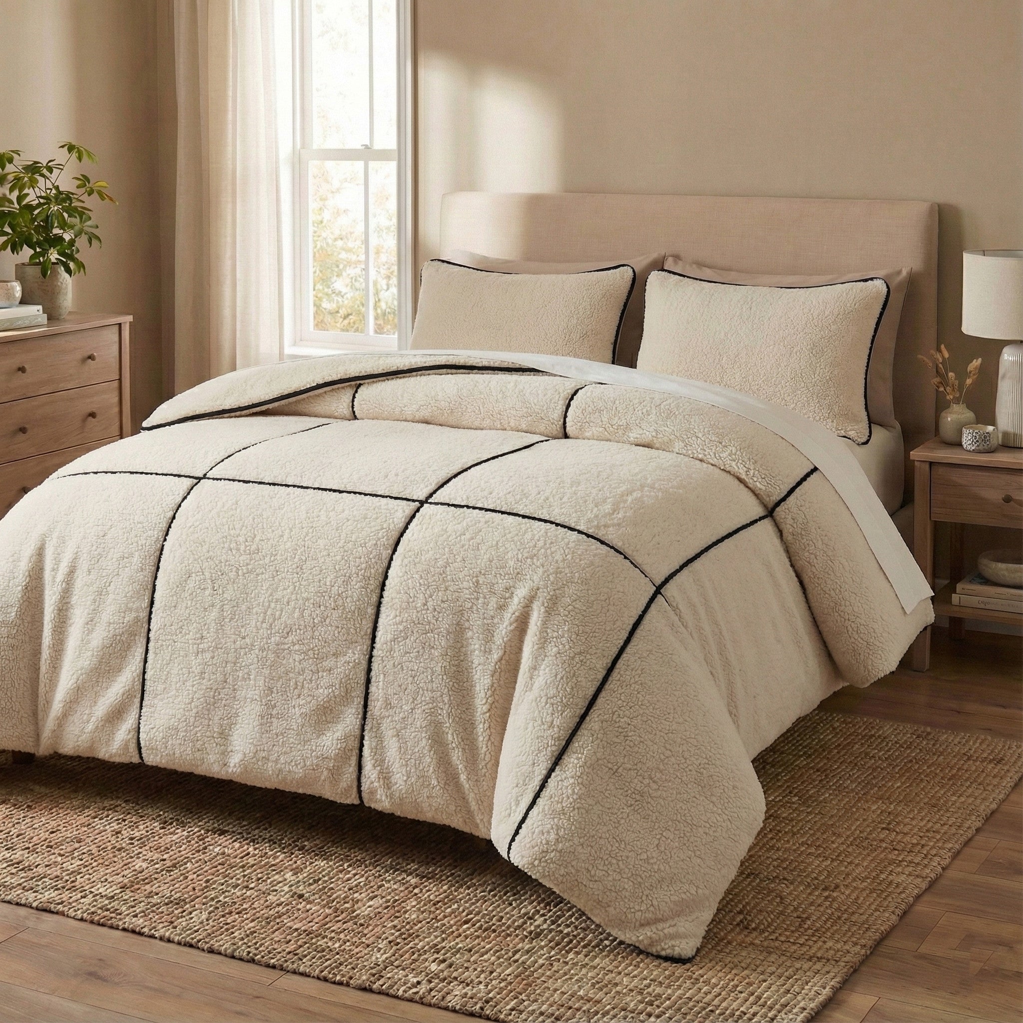 Sleeptime Teddy Trim Dekbedovertrek – Zachte Teddy - Beige - Dromen & Wonen