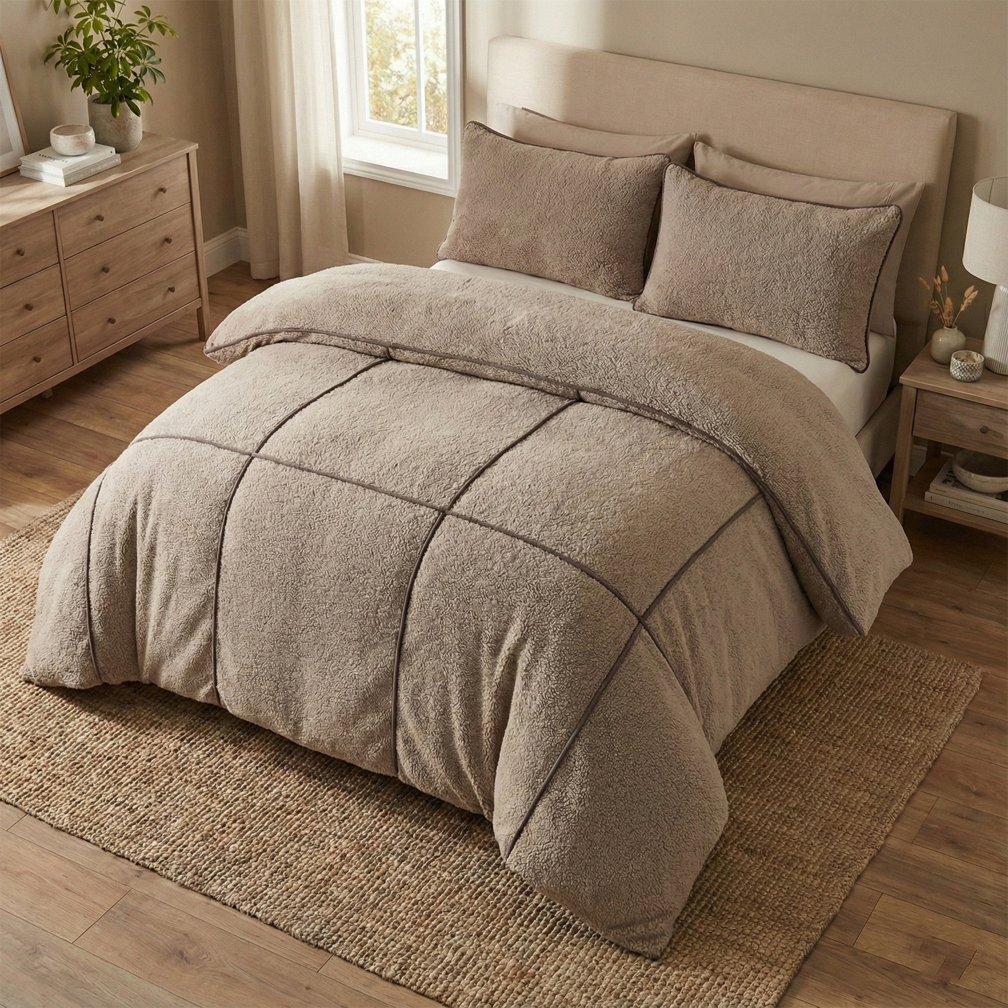 Sleeptime Teddy Trim Dekbedovertrek – Zachte Teddy - Taupe - Dromen & Wonen