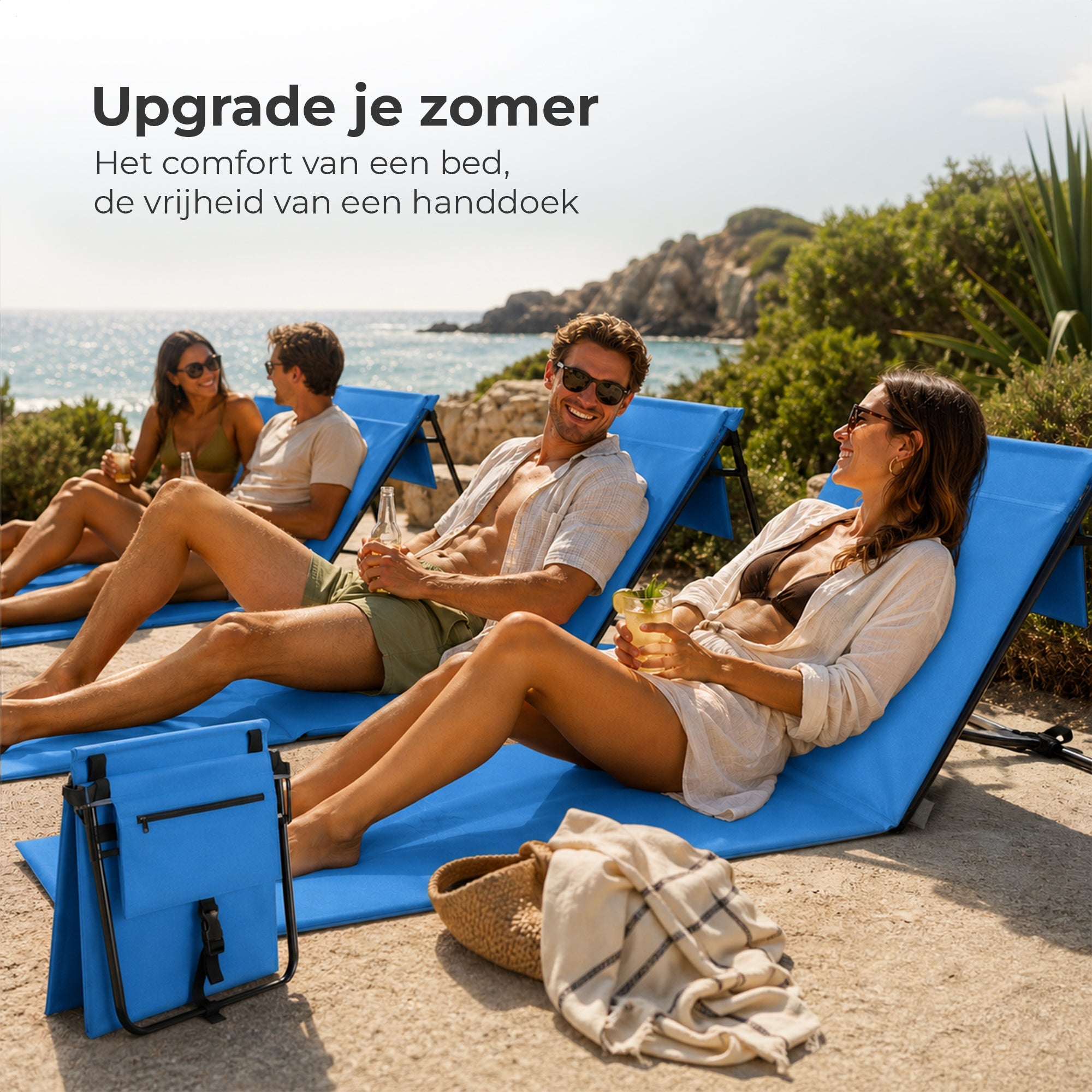 Strandmat 2-Pack – Verstelbare Ligmat met Rugleuning – Blauw - Intimo Living - Dromen & Wonen