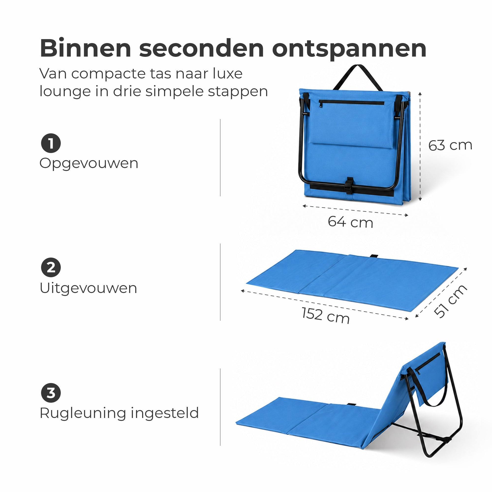 Strandmat 2-Pack – Verstelbare Ligmat met Rugleuning – Blauw - Intimo Living - Dromen & Wonen
