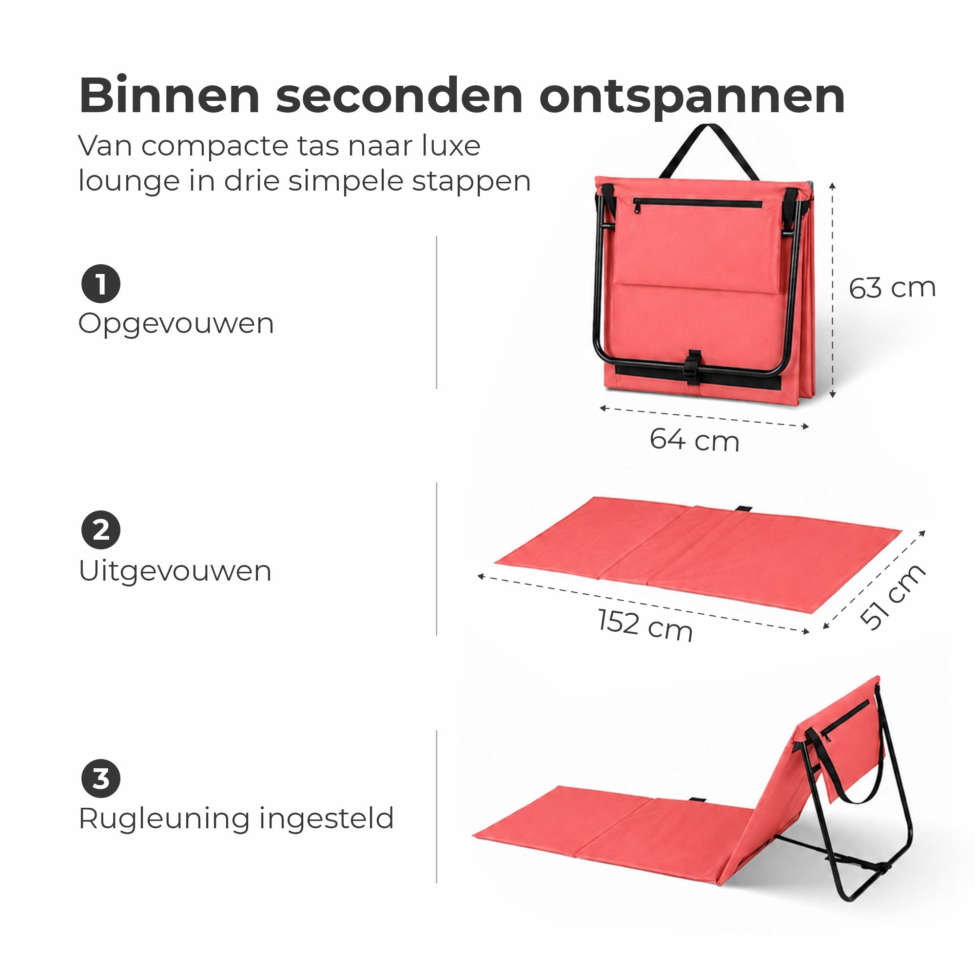 Strandmat 2 - Pack – Verstelbare Ligmat met Rugleuning – Oranje - Intimo Living - Dromen & Wonen