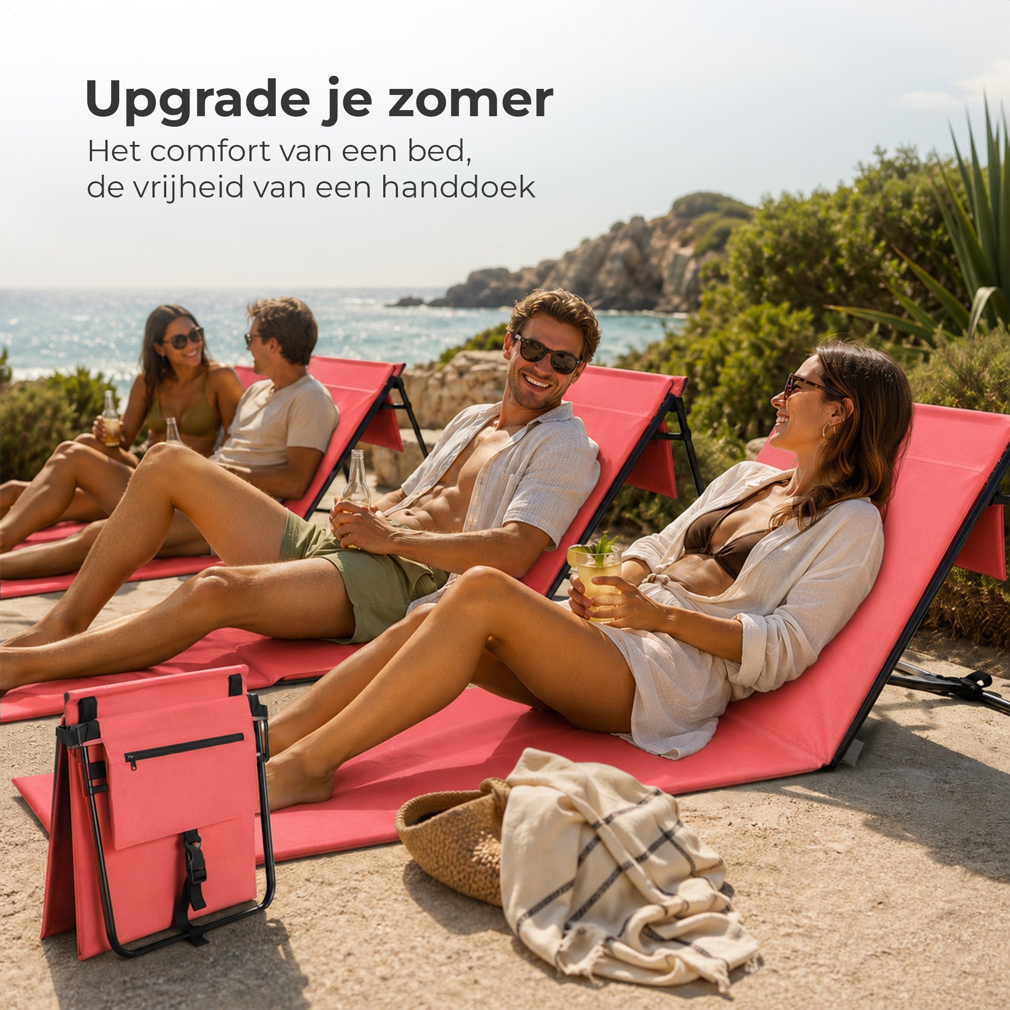 Strandmat 2 - Pack – Verstelbare Ligmat met Rugleuning – Oranje - Intimo Living - Dromen & Wonen