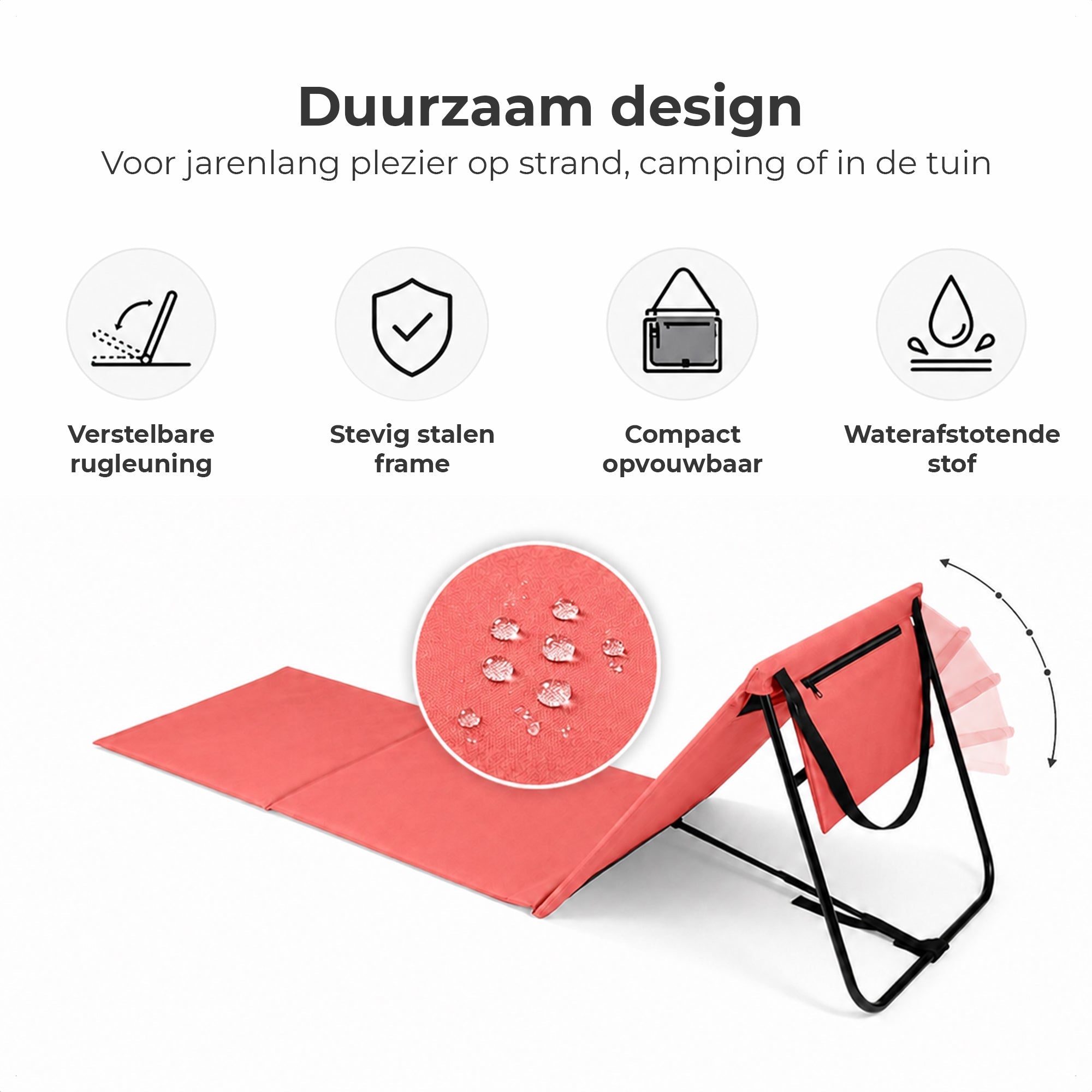 Strandmat 2 - Pack – Verstelbare Ligmat met Rugleuning – Oranje - Intimo Living - Dromen & Wonen