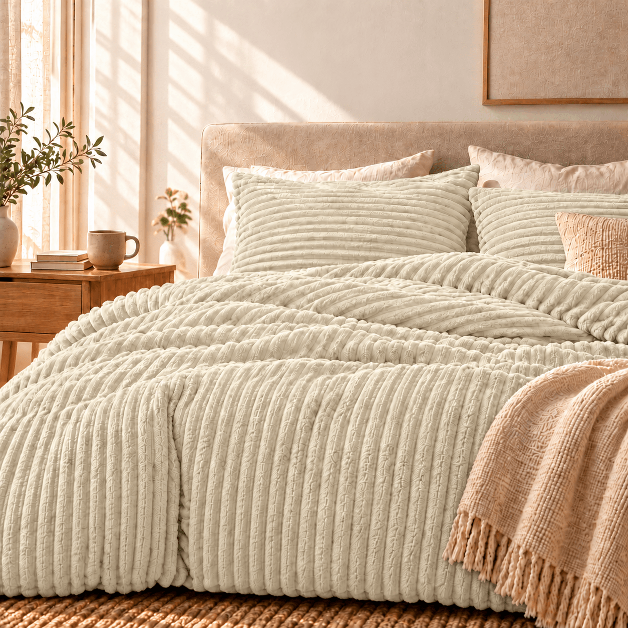 Teddy Dekbedovertrek Creme – Warm Rib Teddy Fleece met Kussenslopen – Sleeptime - Dromen & Wonen