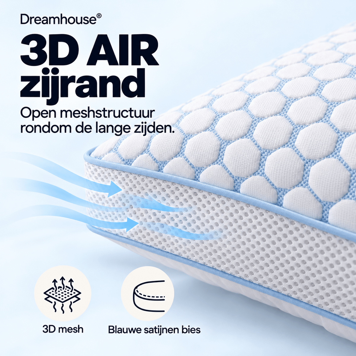 Verkoelend Hoofdkussen 50x70 cm – Memory Foam & 3D Air Mesh – Wit – Dreamhouse Nanotech - Dromen & Wonen