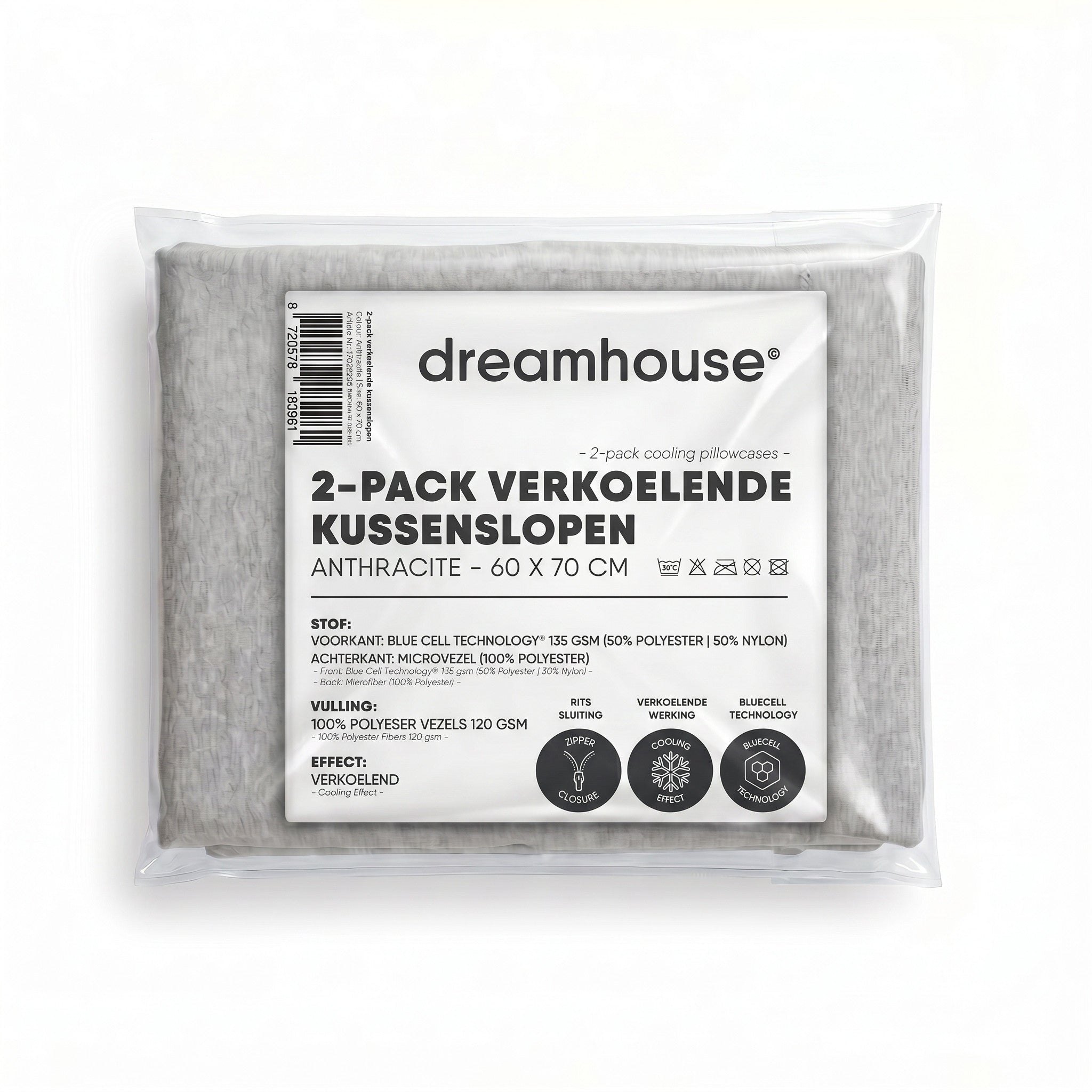 Verkoelende Kussenslopen 2-Pack – Bluecell Cooling – Antraciet – Dreamhouse - Dromen & Wonen