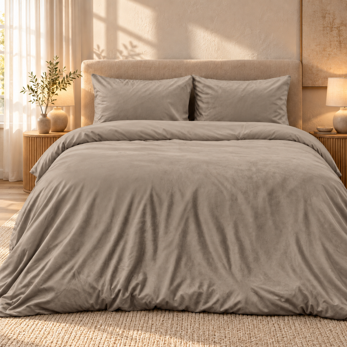 Dekbedovertrek Velvet – Luxe Fluweelzacht – Taupe/Grijs – Sleeptime