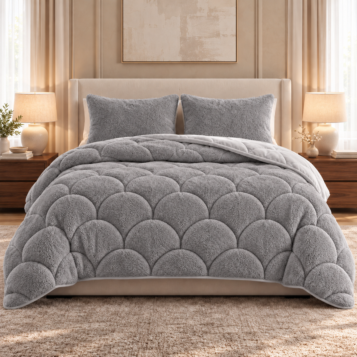 Dekbed en Overtrek in 1 – Zacht Teddy Velvet Dekbed – Taupe/Grijs – Sleeptime
