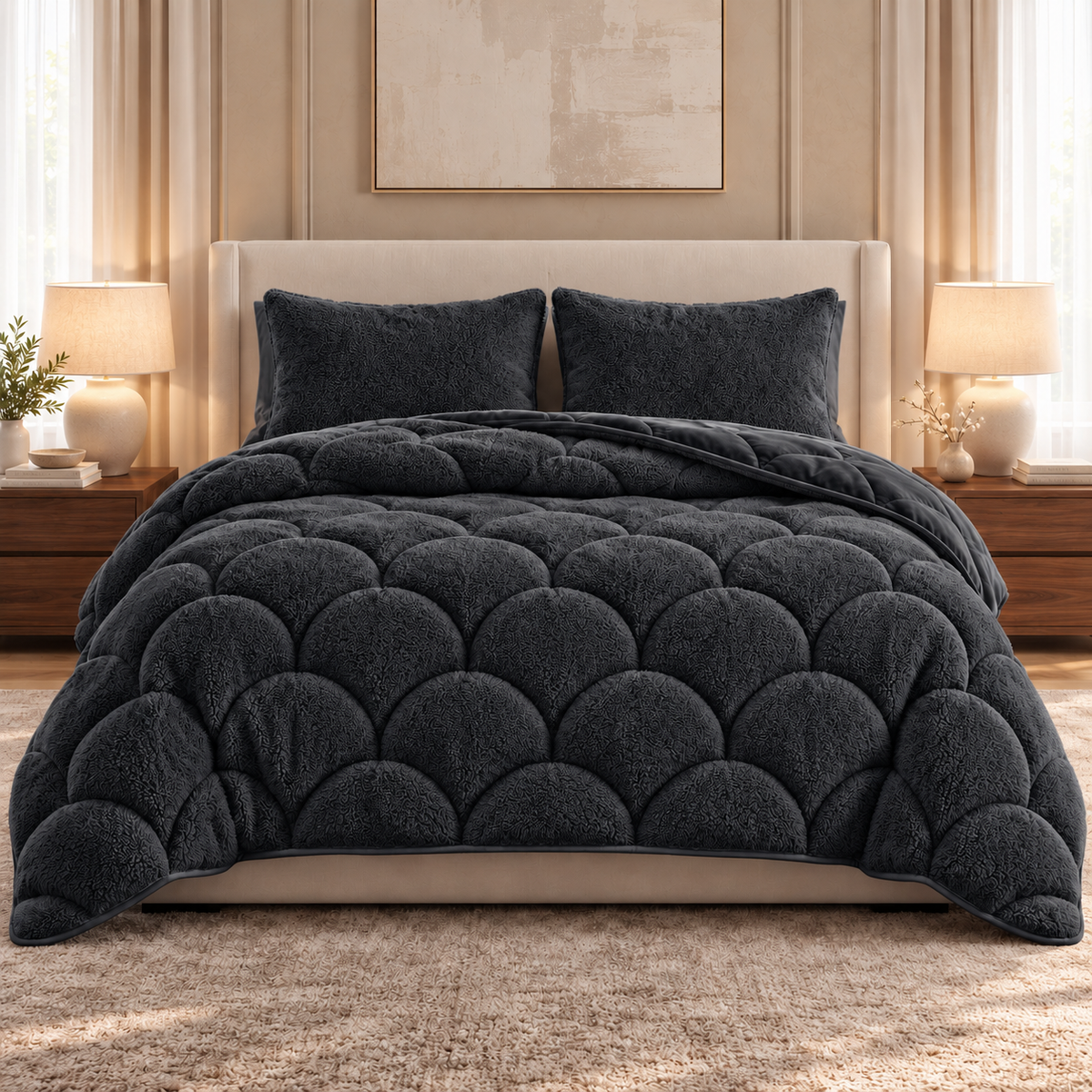 Dekbed en Overtrek in 1 – Zacht Teddy Velvet Dekbed – Zwart – Sleeptime