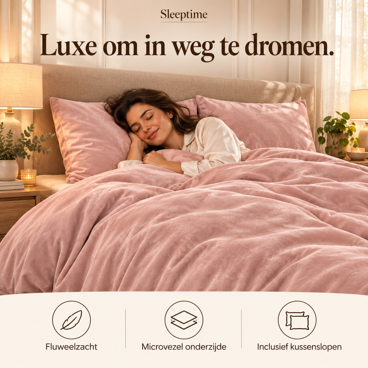 Dekbedovertrek Velvet – Luxe Fluweelzacht – Roze – Sleeptime