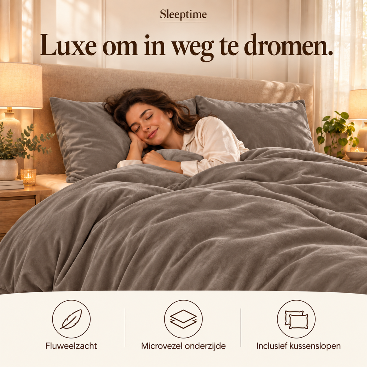 Dekbedovertrek Velvet – Luxe Fluweelzacht – Taupe – Sleeptime