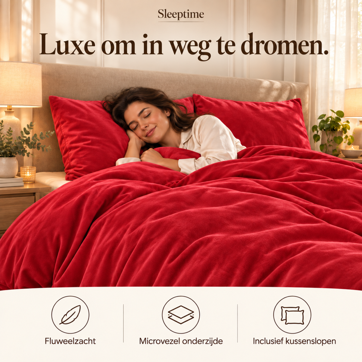 Dekbedovertrek Velvet – Luxe Fluweelzacht – Rood – Sleeptime